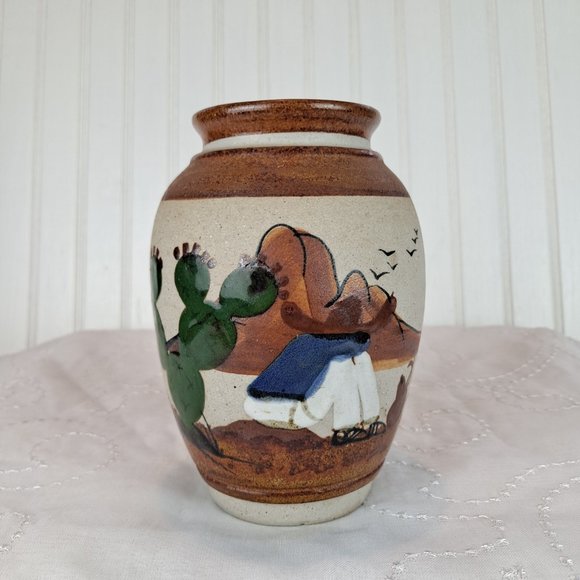 Pottery Vase Cactus Siesta signed Mexico - Picture 1 of 8
